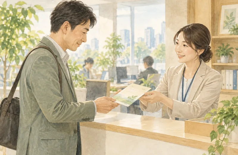 介護情報の案内を受け取る社員のイラスト