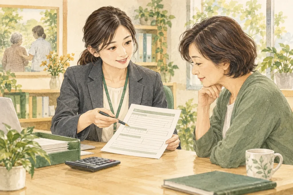 介護休業給付の申請書を確認する担当者のイラスト