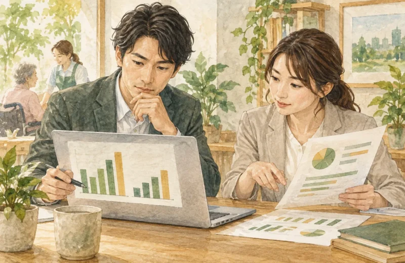 両立支援の指標を確認する人事担当者のイラスト