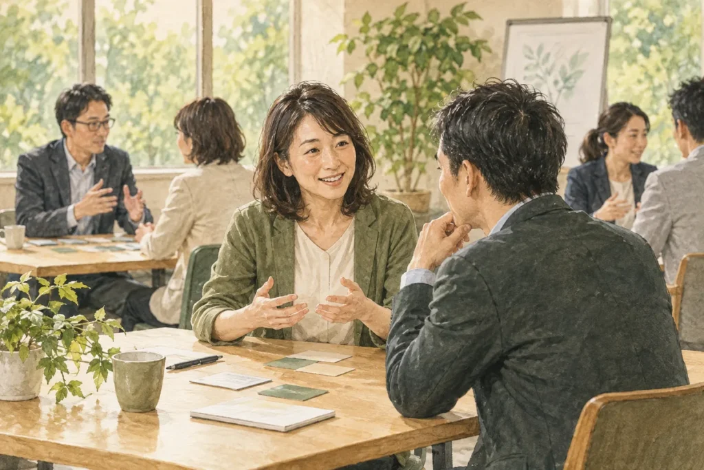 相談対応を練習する管理職研修のイラスト